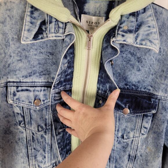 Samantha Sipos Zinna Acid Wash Hooded Denim Jacket Size Small 90s retro grunge - Picture 5 of 9